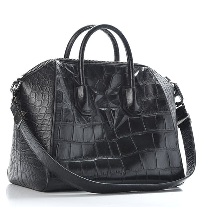 Givenchy Calfskin Crocodile Embossed Medium Antigona Black 2 of 9