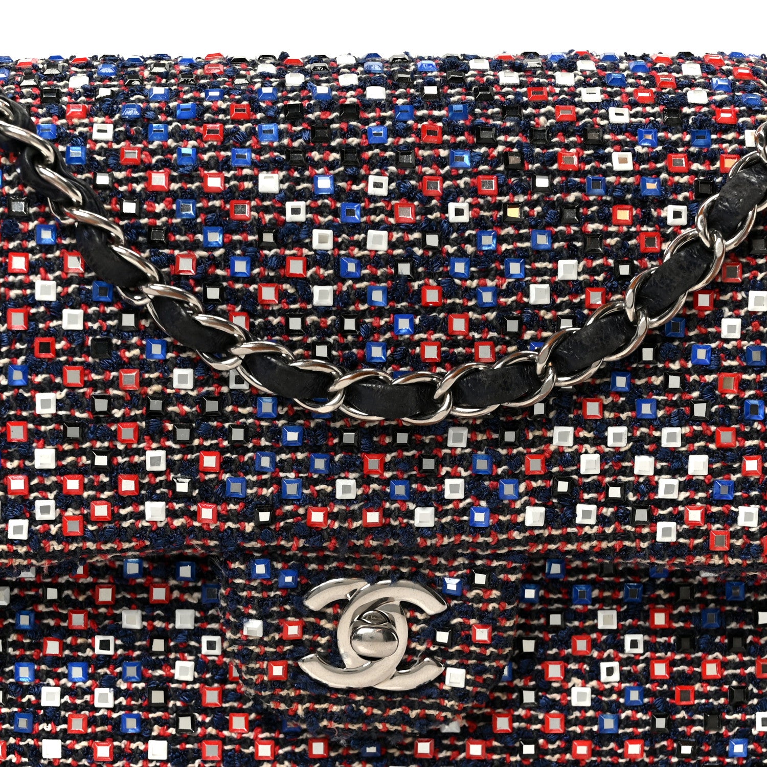 Chanel Sequin Tweed Medium Double Flap Red White Blue 9 of 11