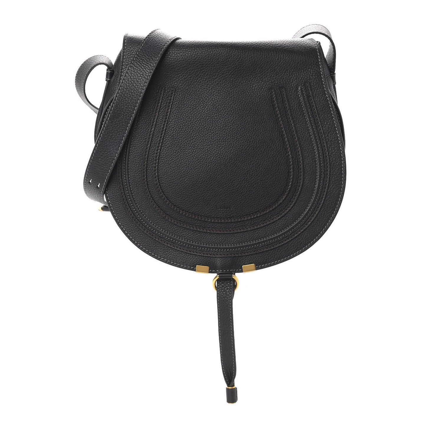 Calfskin Medium Marcie Round Crossbody Bag Black
