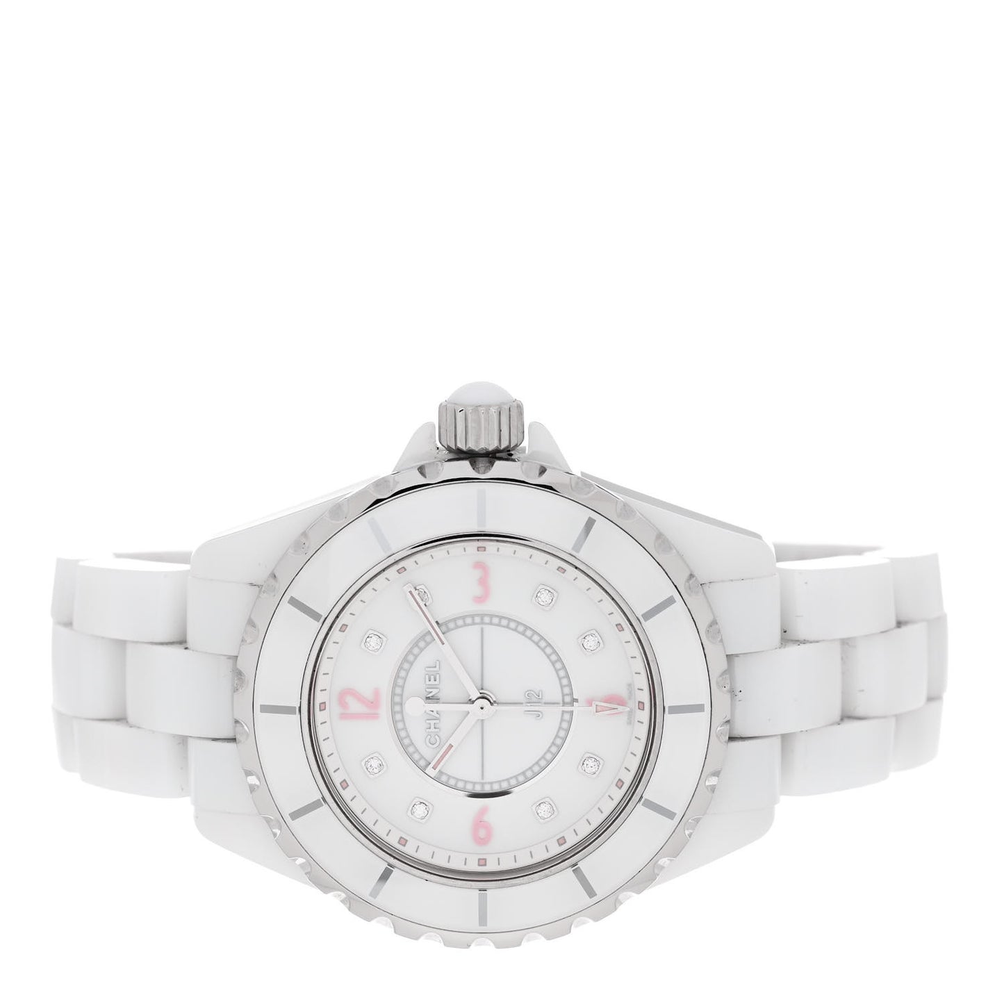Stainless Steel Ceramic Diamond 33mm J12 Quartz Watch Light Pink