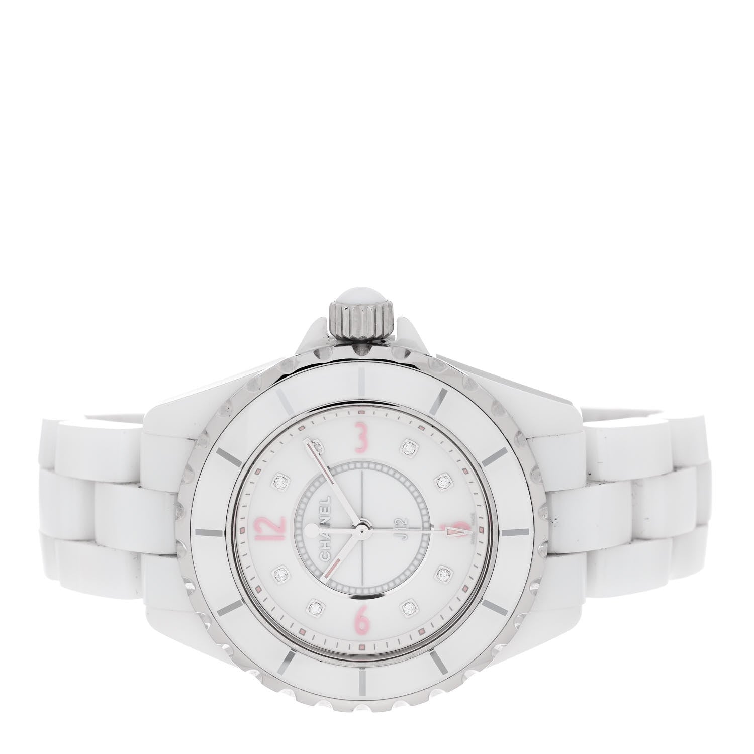 Chanel Stainless Steel Ceramic Diamond 33mm J12 Quartz Watch Light Pink 2 of 4