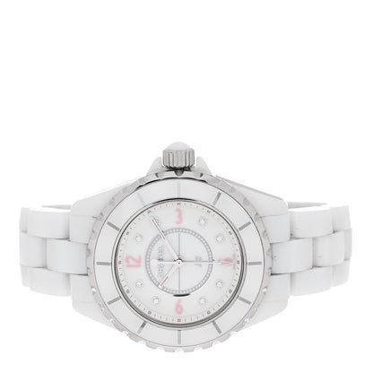 Chanel Stainless Steel Ceramic Diamond 33mm J12 Quartz Watch Light Pink 2 of 4