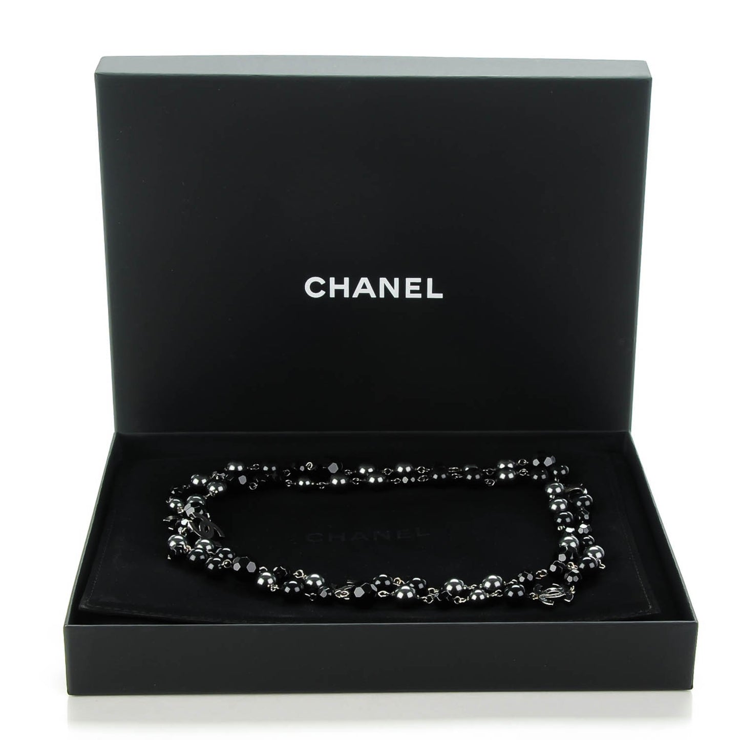 Ruthenium Beaded CC Long Necklace Black