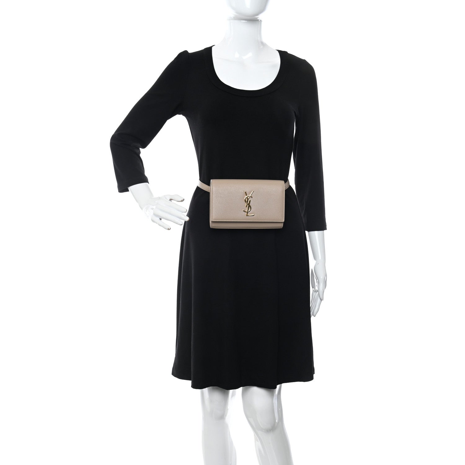 Saint Laurent Grain De Poudre Monogram Kate Belt Bag Dark Beige 2 of 11