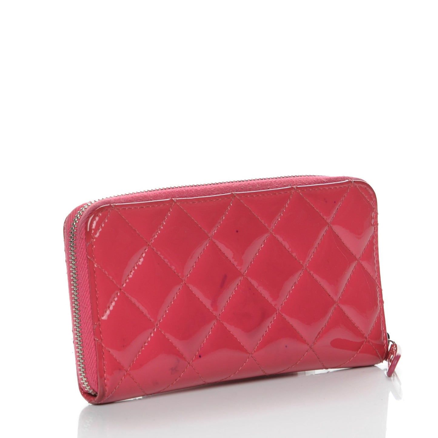 Patent Quilted Small Zip Around Wallet Pink