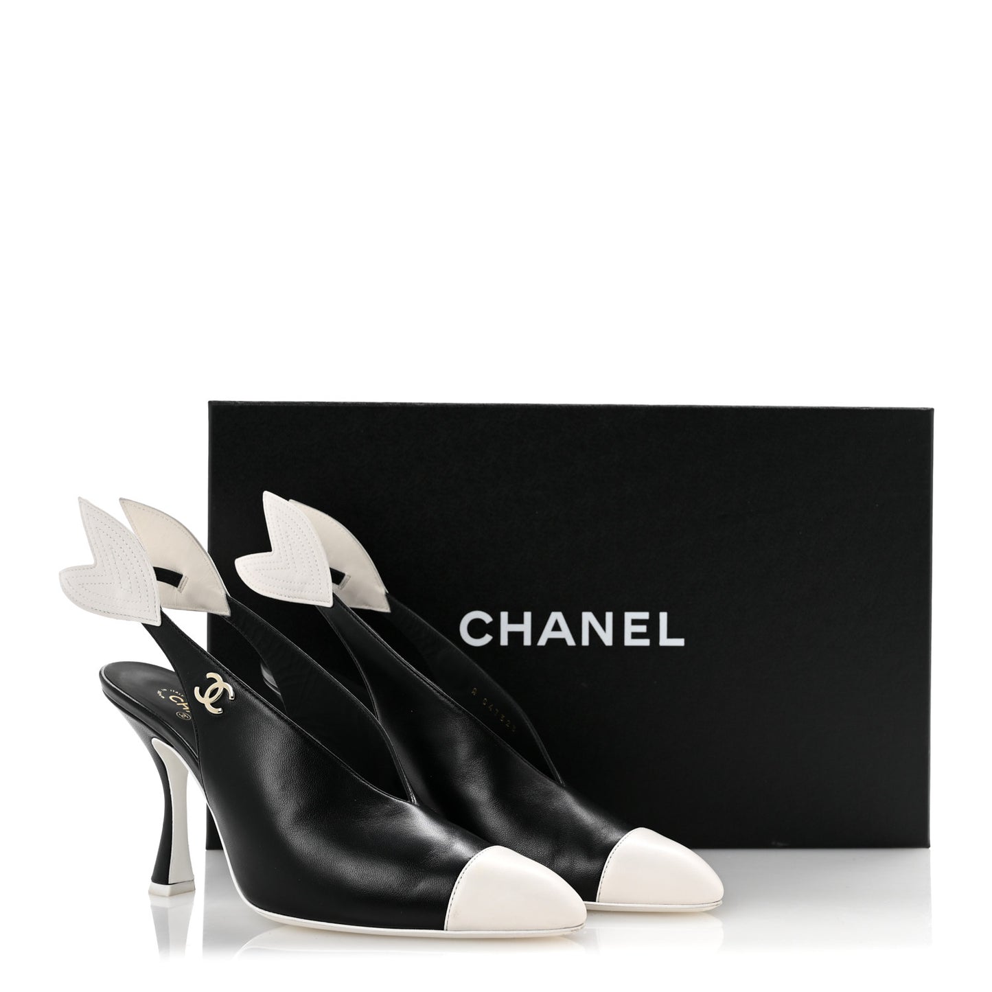 Lambskin Slingback Pumps 39.5 Black White