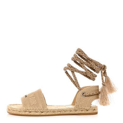 Christian Dior Canvas Embroidered Granville Ankle Tie Espadrille Flat Sandals 40.5 Cream 1 of 12