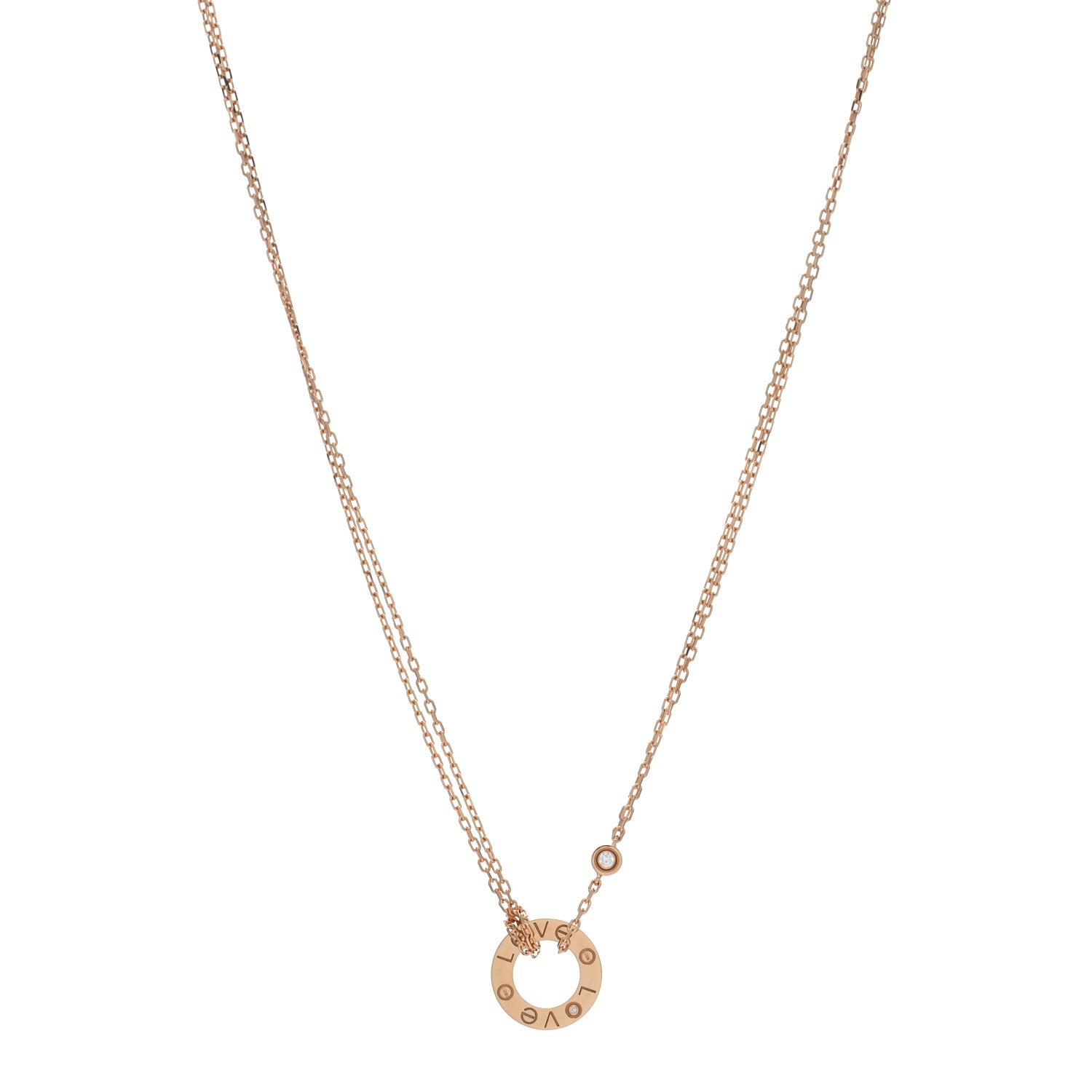 Cartier 18K Pink Gold 2 Diamond LOVE Necklace 1 of 4