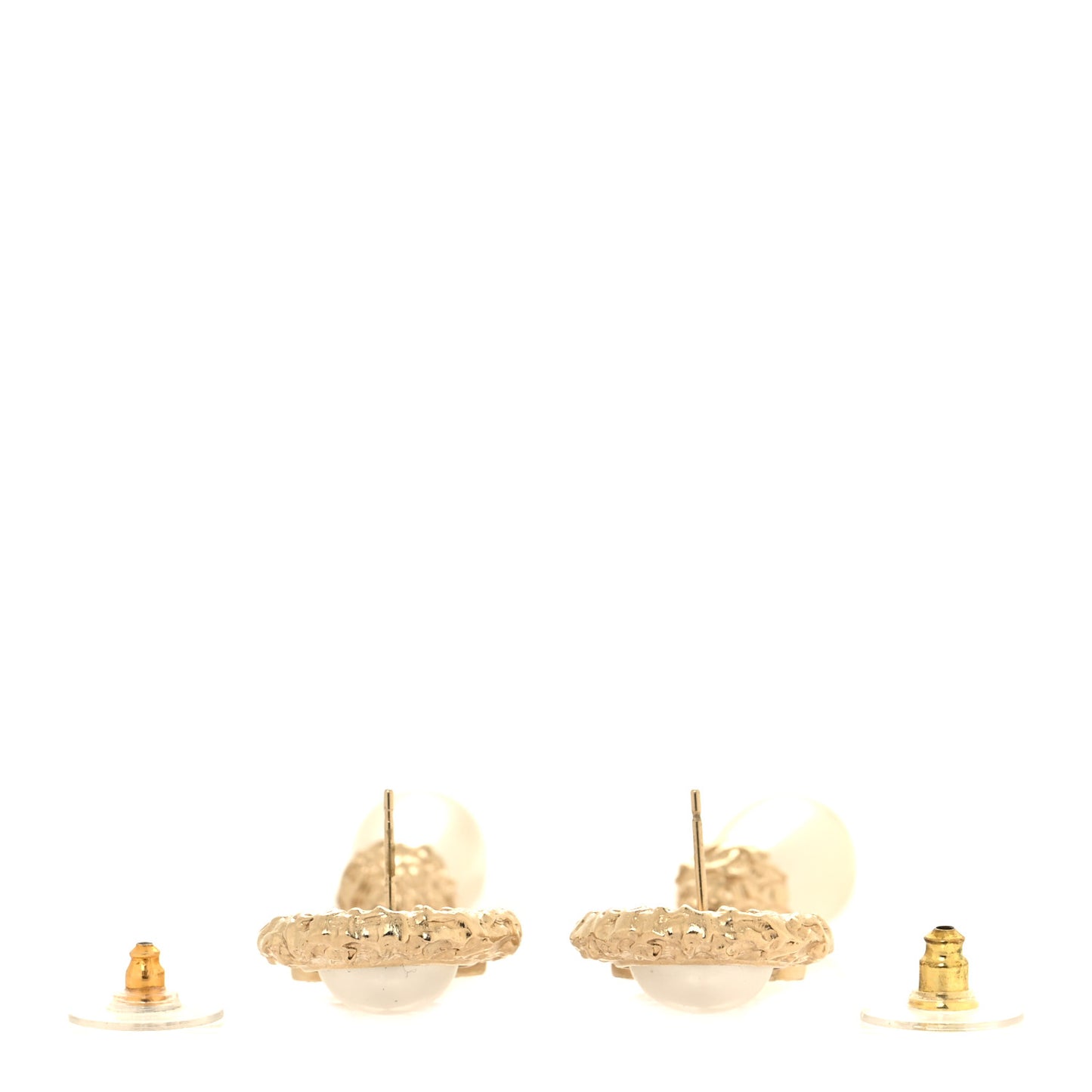Metal Pearl Crystal Textured Teardrop CC Drop Earrings Gold