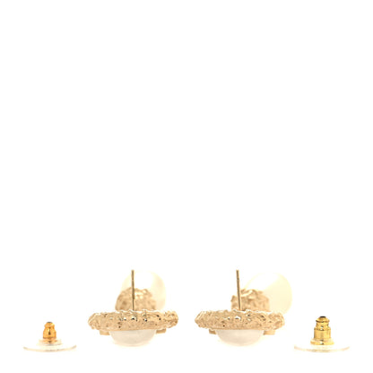 Chanel Metal Pearl Crystal Textured Teardrop CC Drop Earrings Gold 4 of 5