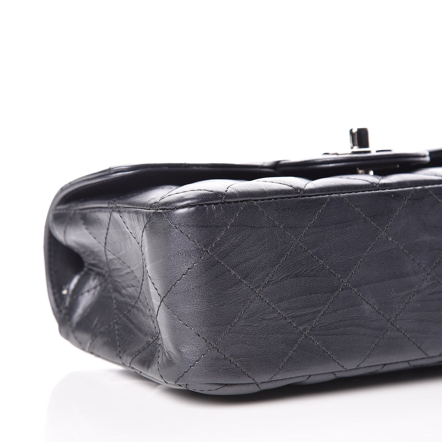 Iridescent Calfskin Quilted Mini Rectangular Flap Charcoal