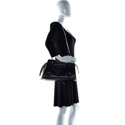 Balenciaga Semi Shiny Calfskin Crocodile Embossed Neo Classic Black Hardware S City Black 2 of 13