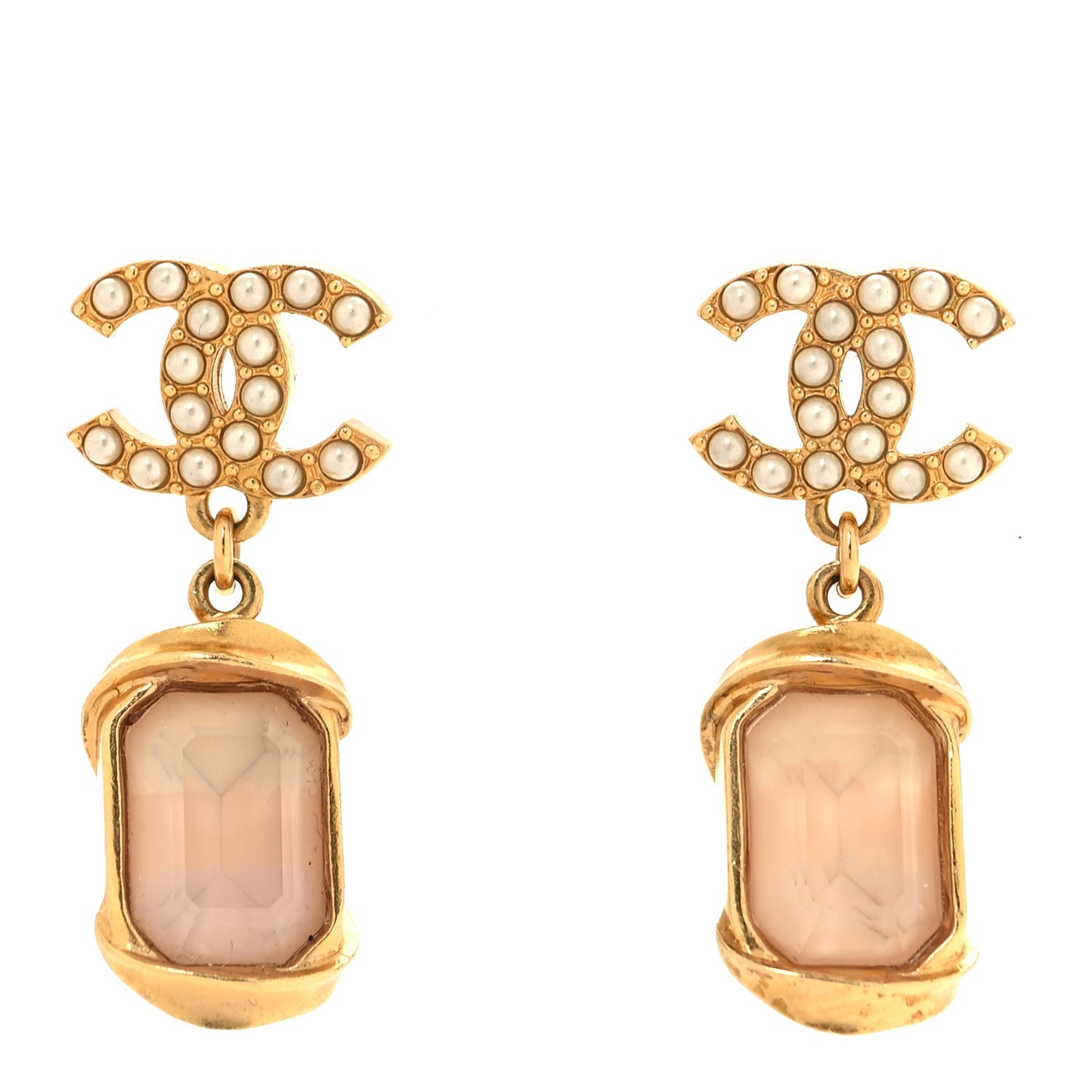 Metal Crystal Pearl CC Drop Earrings i Gold Pink