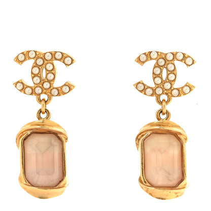Chanel Metal Crystal Pearl CC Drop Earrings i Gold Pink 1 of 5