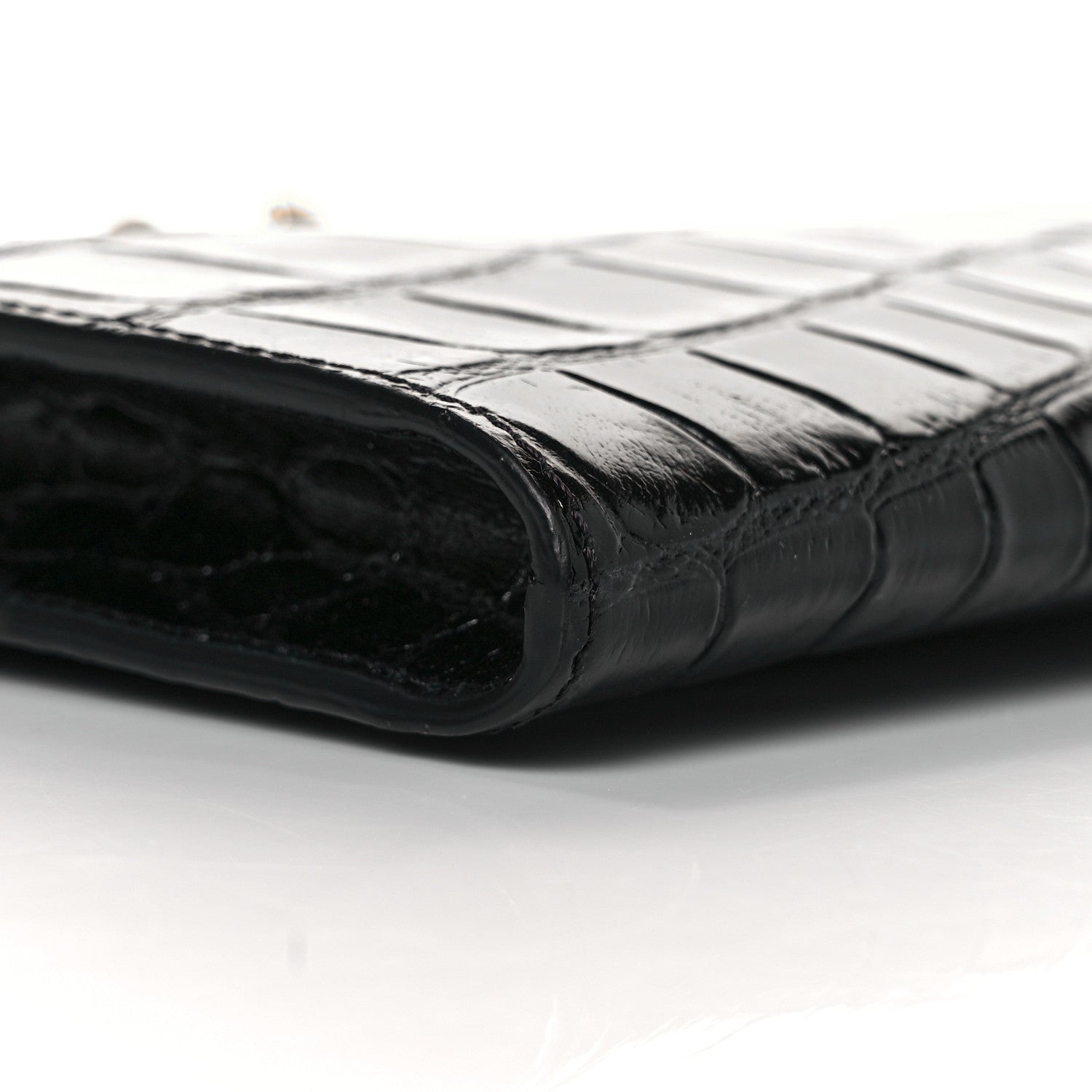 Alexander McQueen Calfskin Crocodile Embossed Knuckle Flat Clutch Black Gold 7 of 8