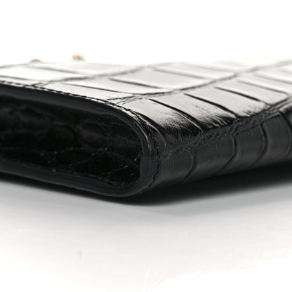 Alexander McQueen Calfskin Crocodile Embossed Knuckle Flat Clutch Black Gold 7 of 8