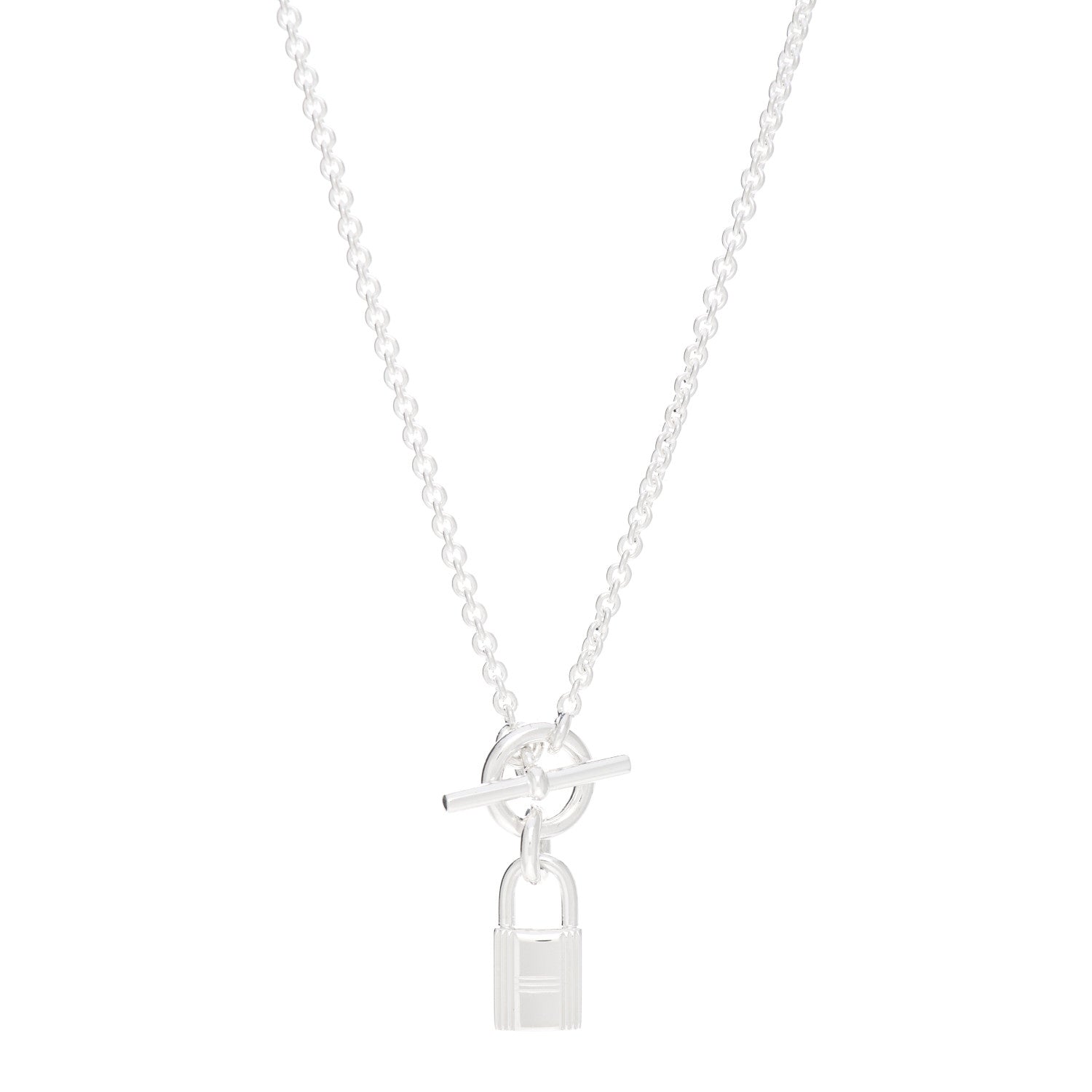 Hermes Sterling Silver Cadenas Kelly Lock Pendant Necklace 1 of 5