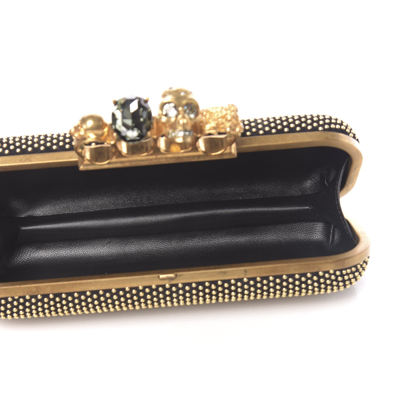Alexander McQueen Suede Studded Skull Knuckle Box Clutch Black 5 of 10