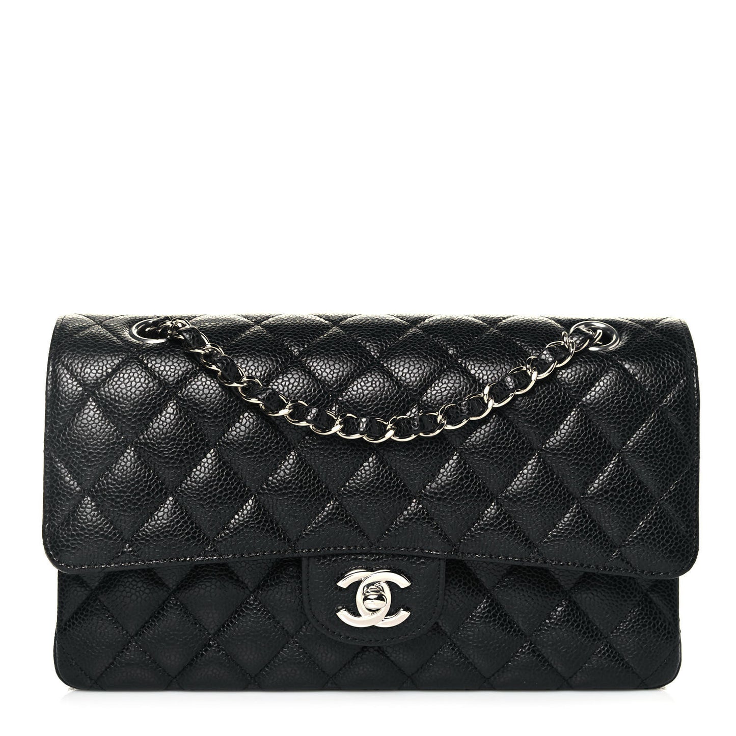 Caviar Quilted Medium Double Flap Black