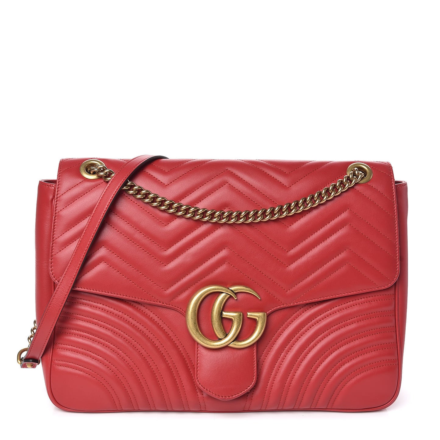Calfskin Matelasse Large GG Marmont Shoulder Bag Hibiscus Red