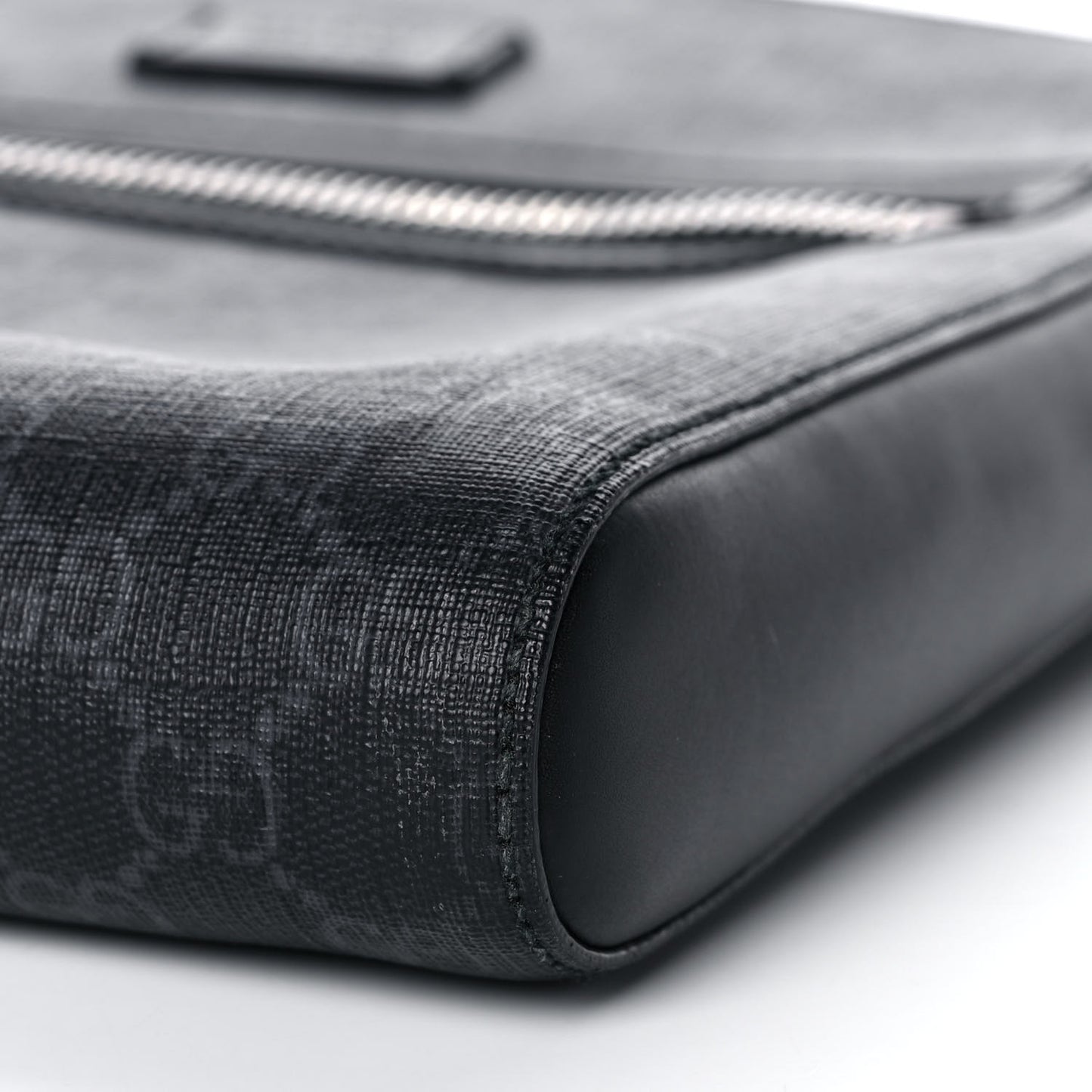 GG Supreme Monogram Appia Calfskin Web Flat Messenger Bag Black Grey