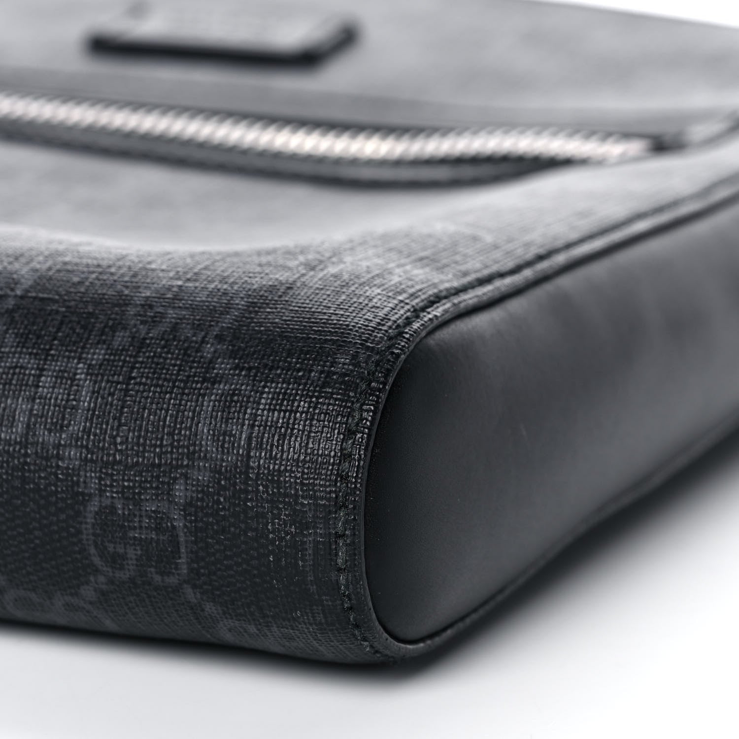 Gucci GG Supreme Monogram Appia Calfskin Web Flat Messenger Bag Black Grey 11 of 13
