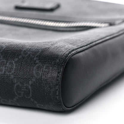 Gucci GG Supreme Monogram Appia Calfskin Web Flat Messenger Bag Black Grey 11 of 13