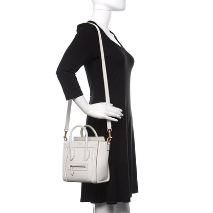 Celine Drummed Calfskin Nano Luggage Optic White 2 of 10
