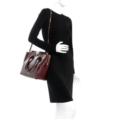 Valentino Garavani Textured Calfskin Rockstud Double Handle Tote Wine 2 of 8