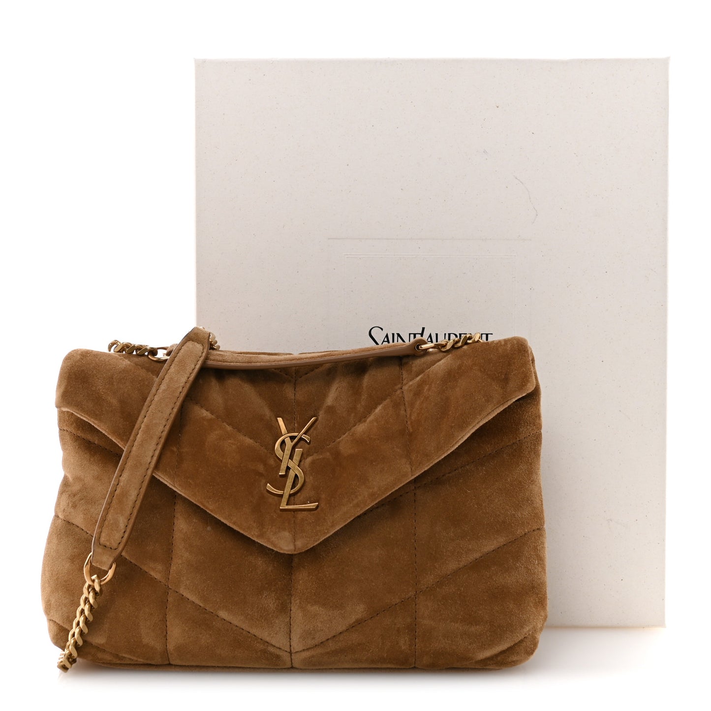 Suede Calfskin Quilted Toy Loulou Puffer Monogram Chain Satchel Golden Leaf