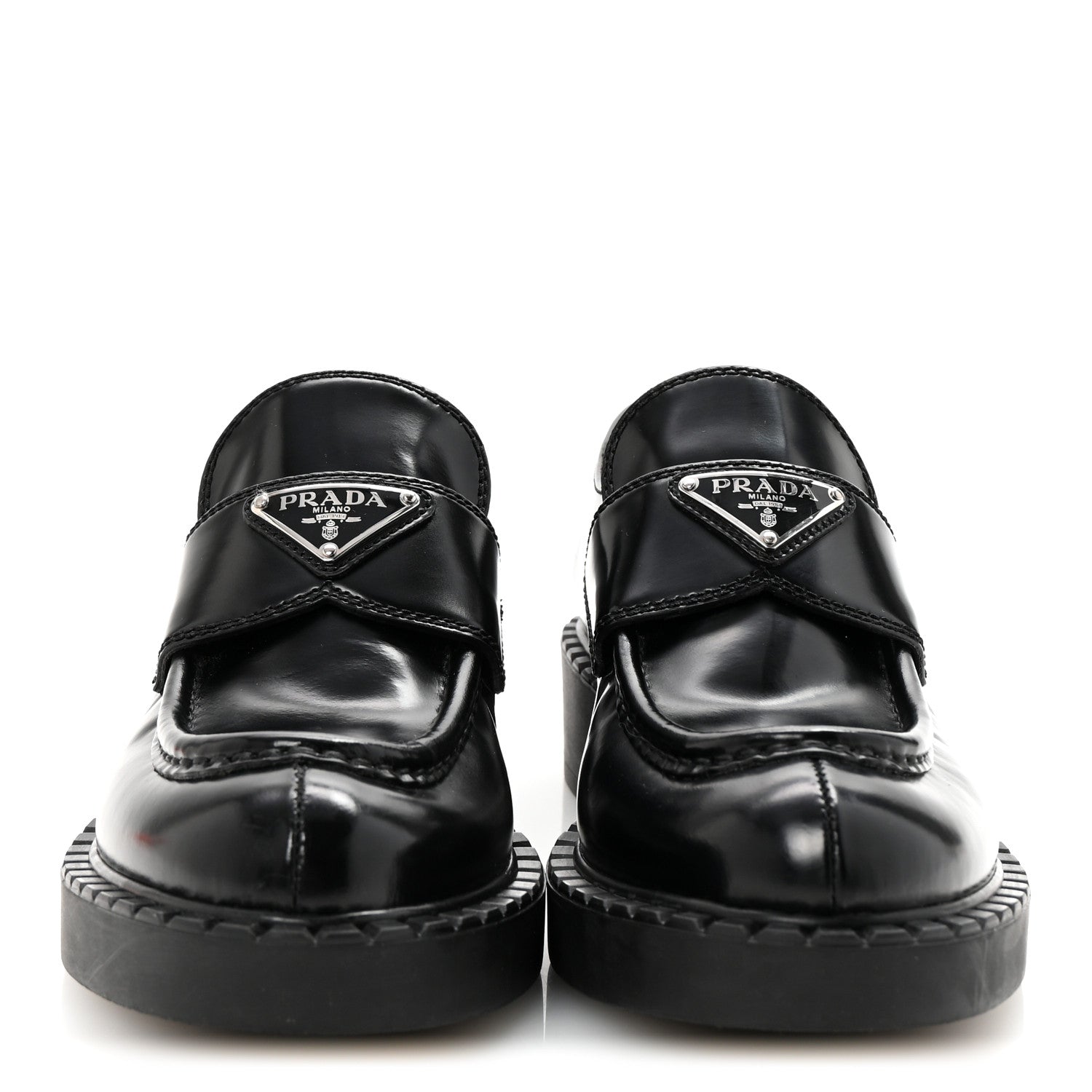 Prada Spazzolato Metal Triangle Logo 50mm Loafers 37 Black 3 of 10