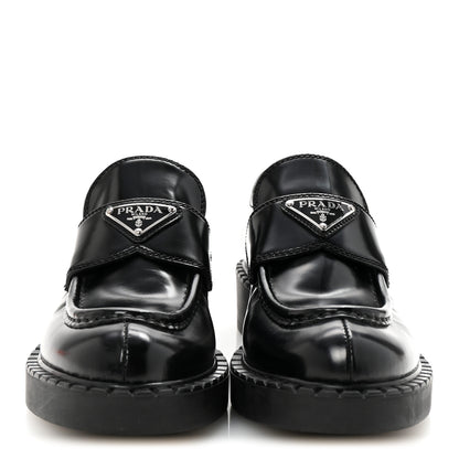 Prada Spazzolato Metal Triangle Logo 50mm Loafers 37 Black 3 of 10