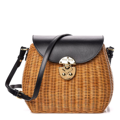 Miu Miu City Calfskin Wicker Midollino Bag Black 1 of 13