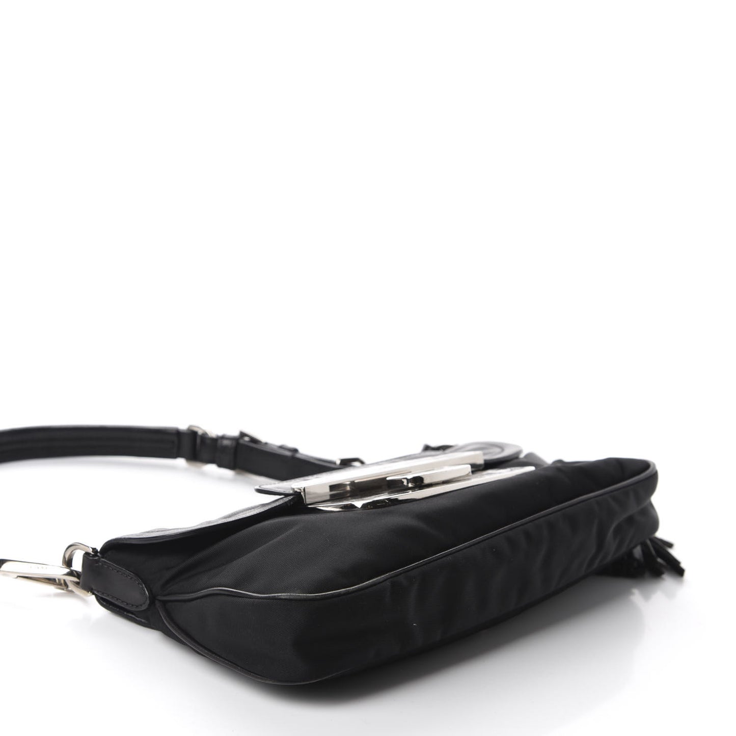 Tessuto Nylon Calfskin Crocodile Embossed Shoulder Bag Black