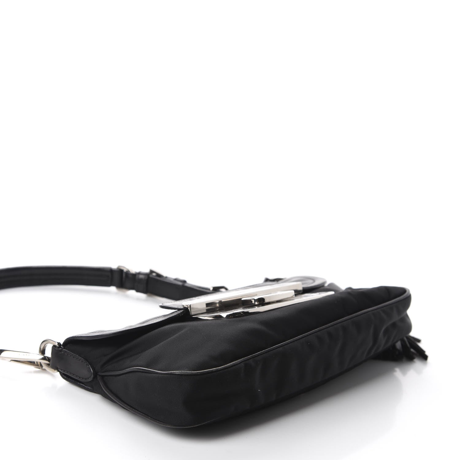 Prada Tessuto Nylon Calfskin Crocodile Embossed Shoulder Bag Black 4 of 12