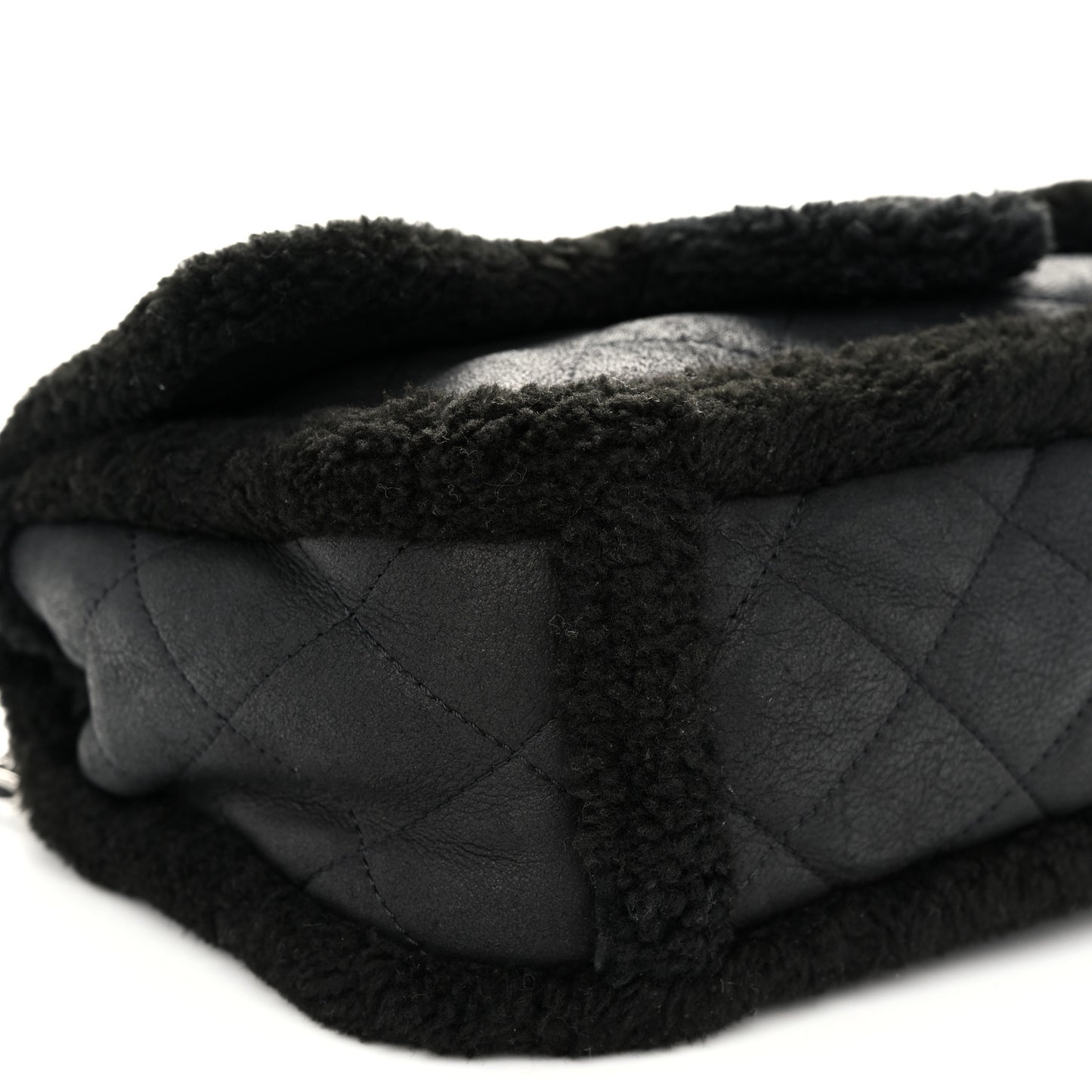 Shearling Quilted Jumbo Single Flap Black