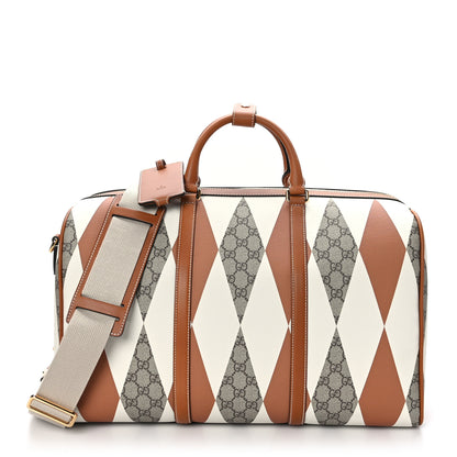 Gucci GG Supreme Monogram Calfskin Rhombus Print Duffle Bag Beige Ebony Mystic White Hazel Brown 1 of 10