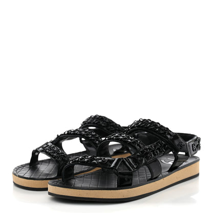 Chanel Laminated Goatskin Chain Sandals 38 Black 2 of 8