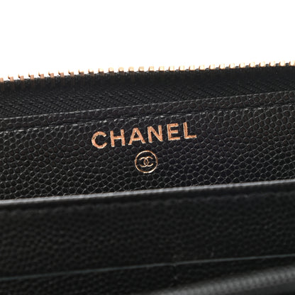 Chanel Caviar Camellia Embossed Large Zip Around Gusset Wallet Black 6 of 9