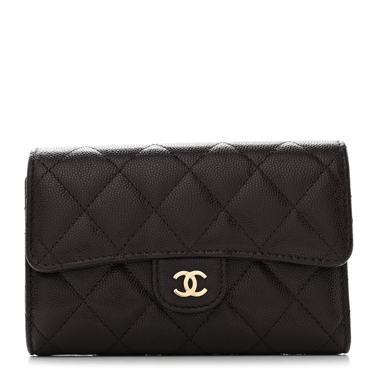 Caviar Quilted Medium Flap Wallet Dark Purple