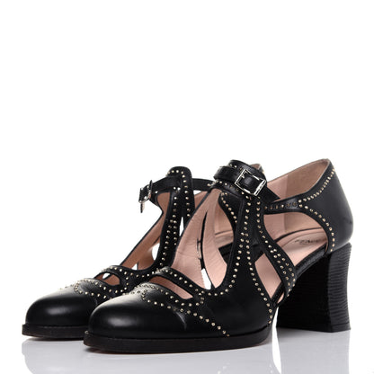Fendi Calfskin Studded Chameleon Block Heel Pumps 38 Black 3 of 11
