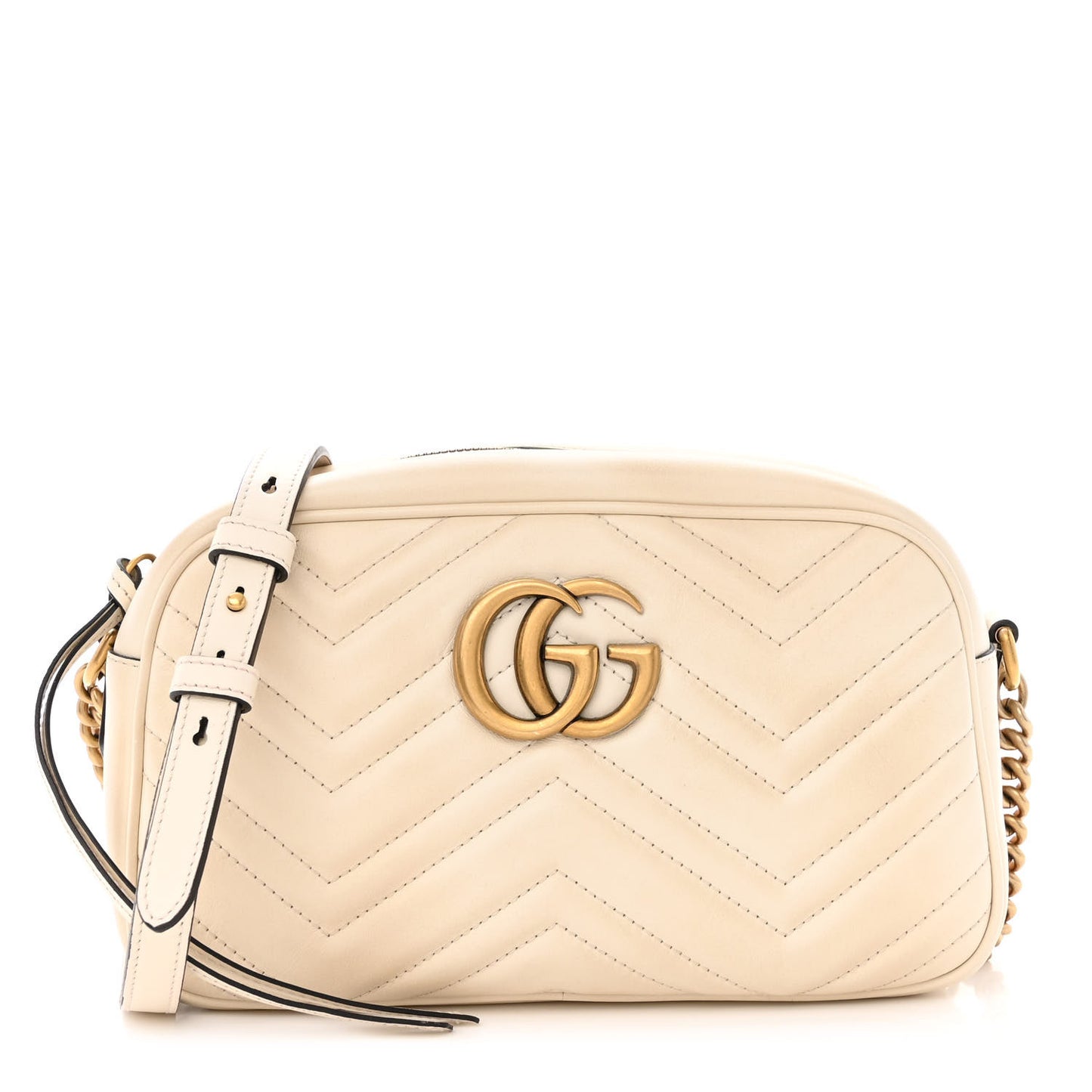Calfskin Matelasse Small GG Marmont Chain Shoulder Bag White