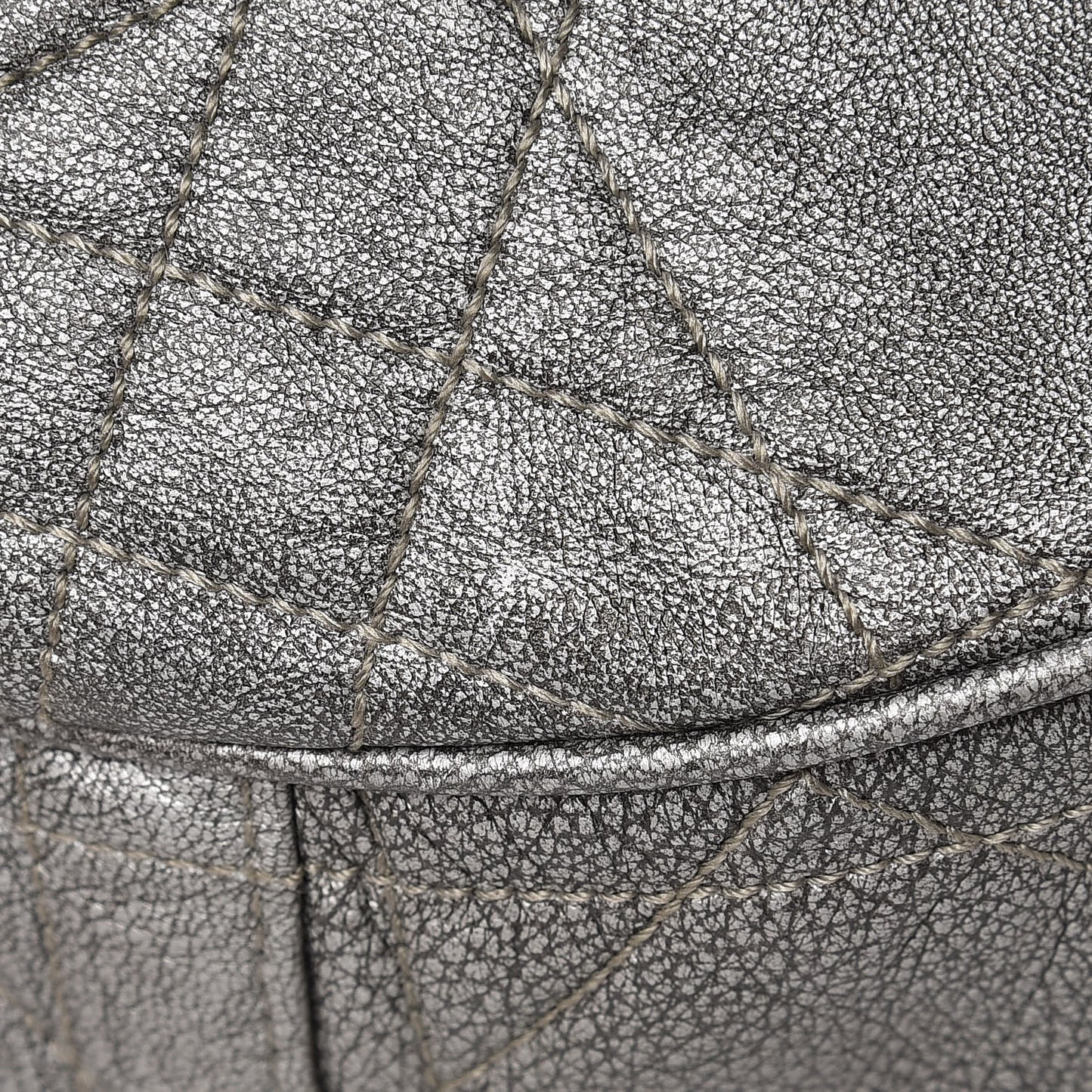Metallic Lambskin Cannage Flap Shoulder Bag Silver