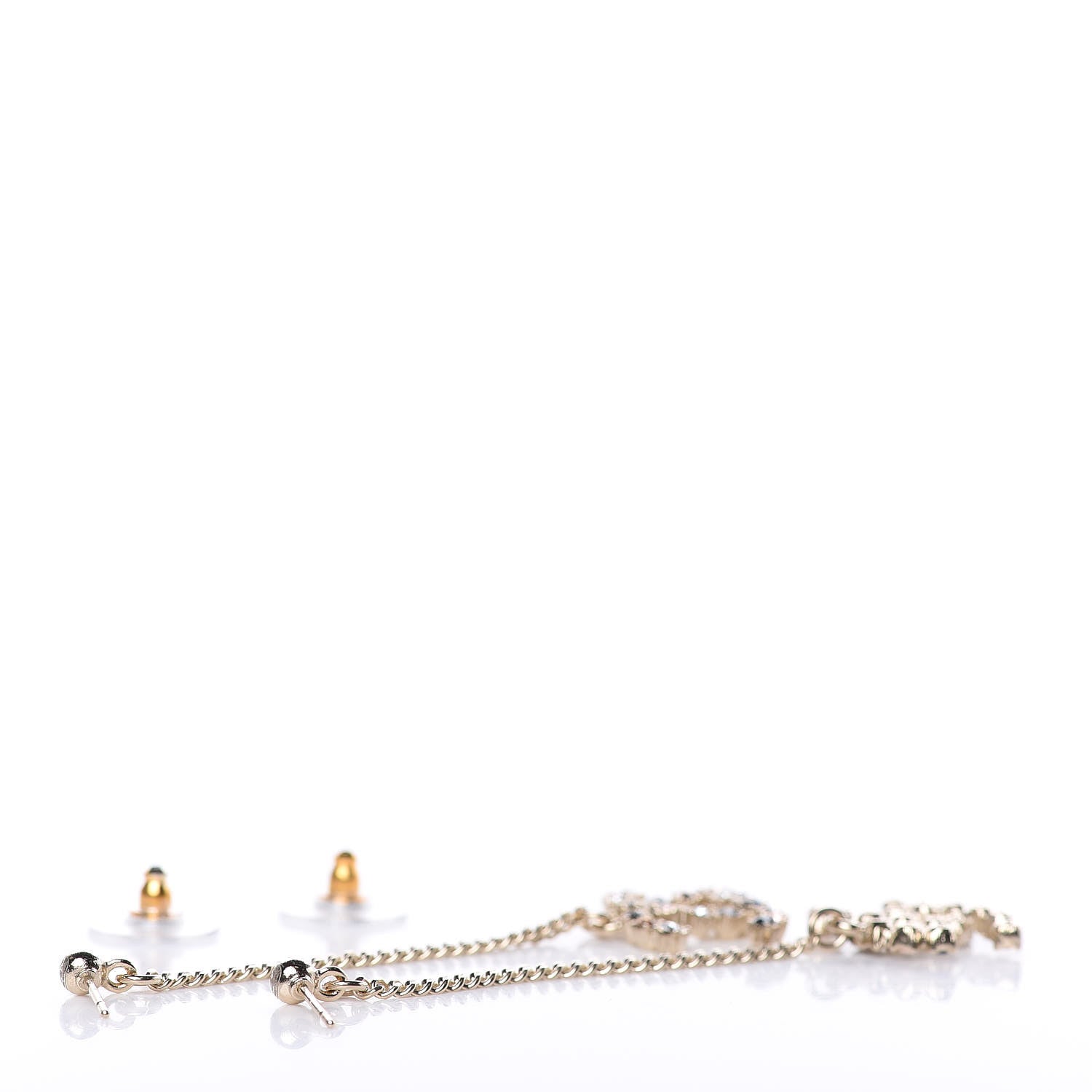 Chanel Crystal CC Drop Earrings Pink Grey Gold 3 of 4