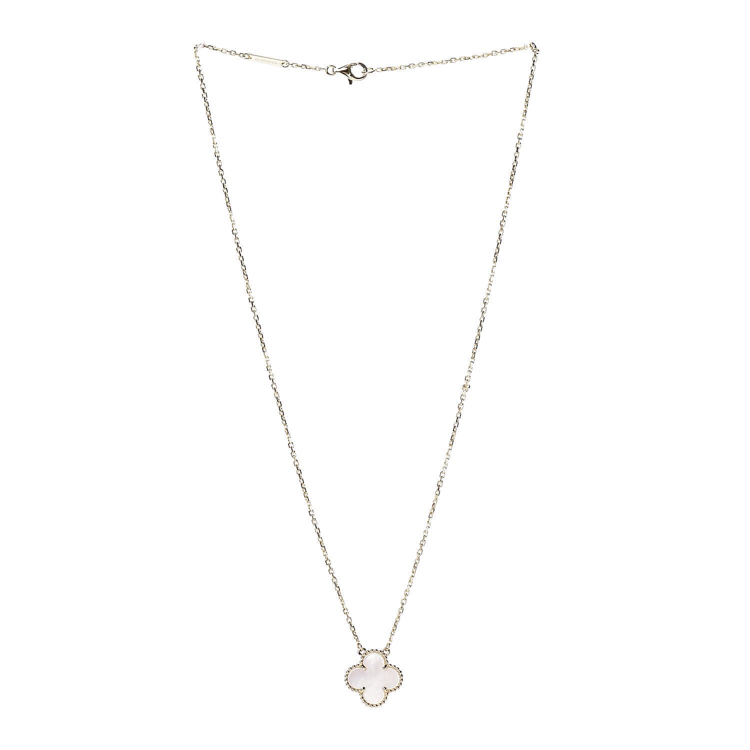 Van Cleef & Arpels 18K Yellow Gold Mother of Pearl Vintage Alhambra Pendant Necklace 3 of 6