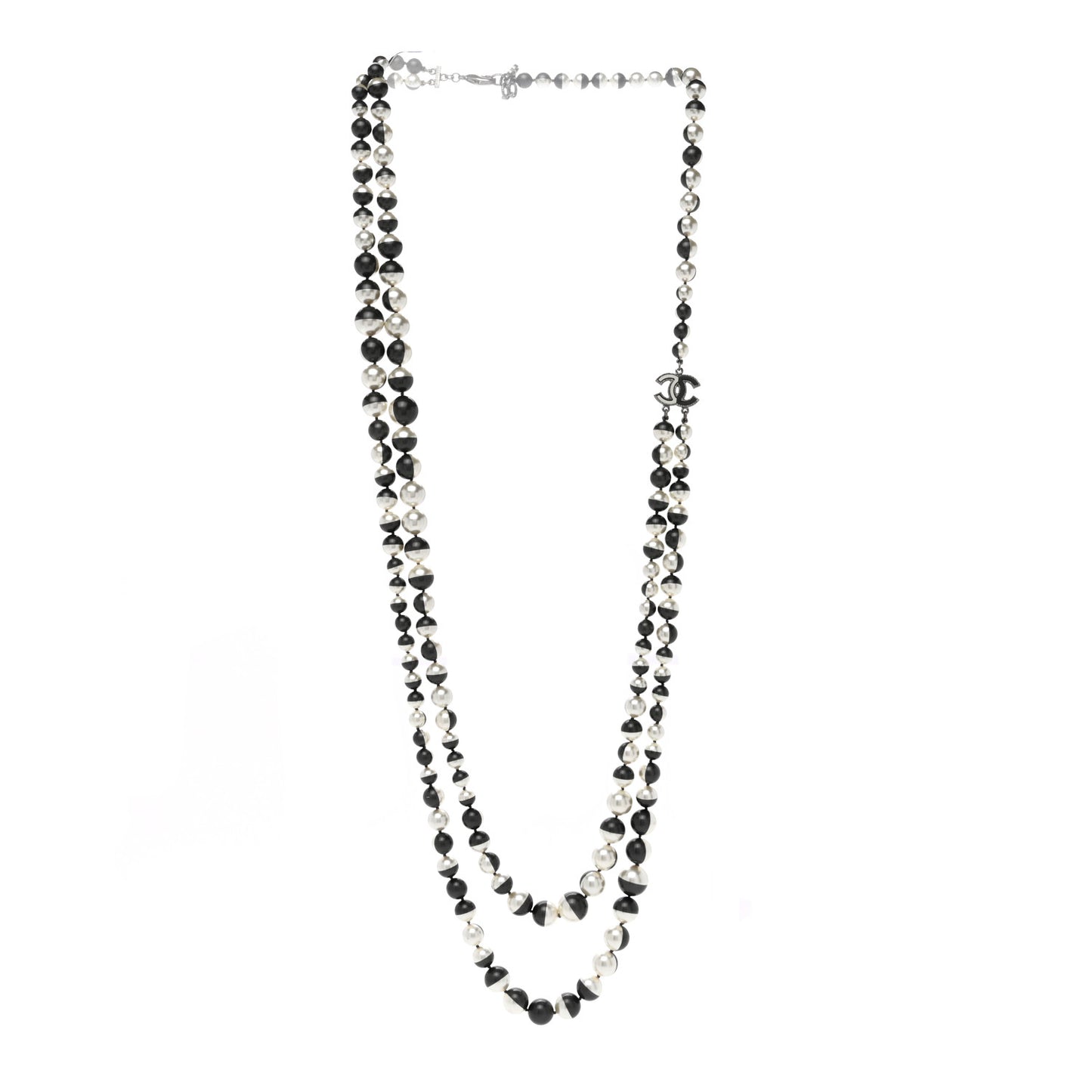 Pearl CC Long Necklace Silver Grey