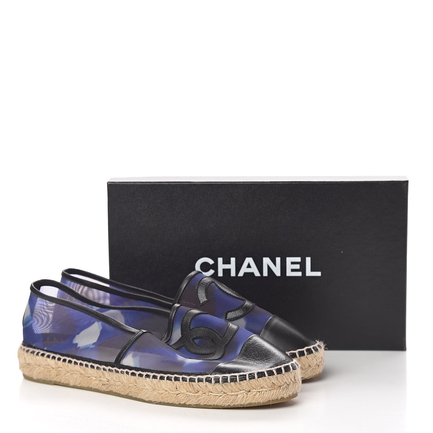Mesh Lambskin Check Print CC Espadrilles 40 Blue Black White