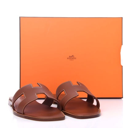 Hermes Box Calfskin Oran Sandals 39.5 Gold 11 of 11