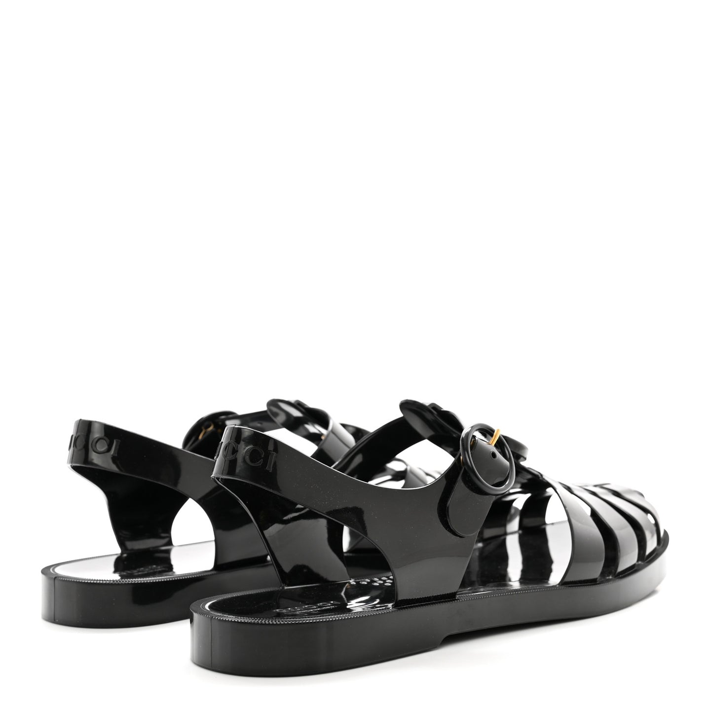 Shiny Rubber Mens Double G Buckle Strap Sandals 9 Black