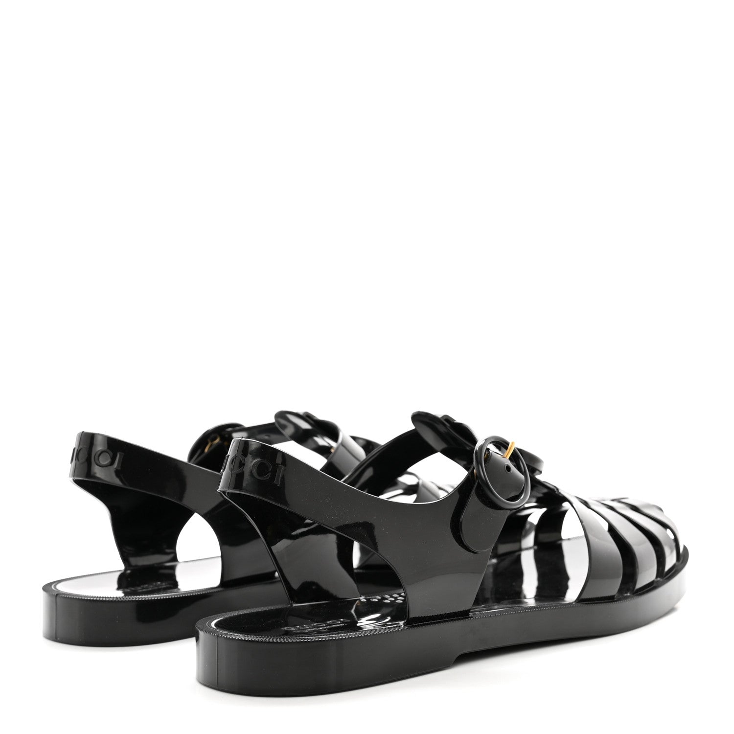Gucci Shiny Rubber Mens Double G Buckle Strap Sandals 9 Black 4 of 8